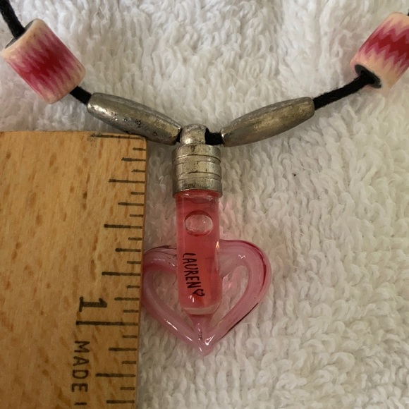 Pink Heart charm w/ LAUREN written on grain of Rice Beaded adjustable Necklace - Picture 6 of 9